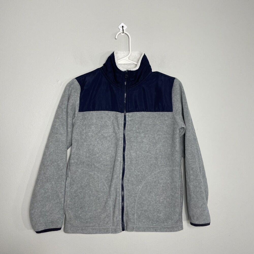 Buzz Cuts Boys Full Zip Fleece Sweater Jacket Kids Size M Gray Blue Colorblock